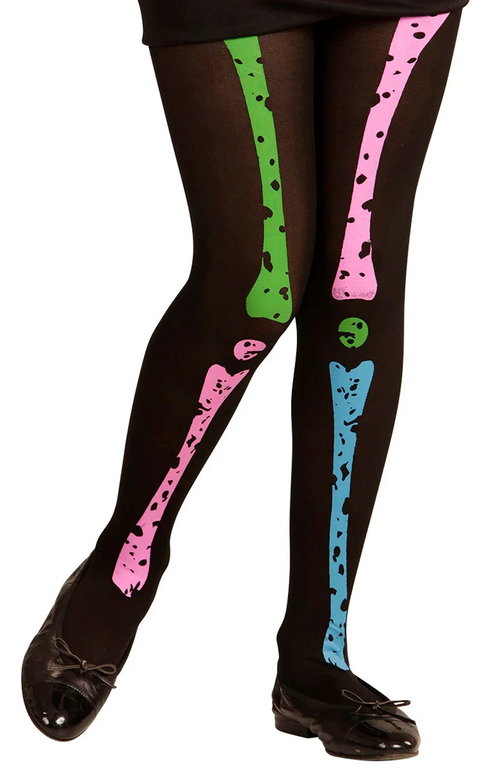 Pantys Negros con Huesos Neón Infantiles Accesorios Halloween Widmann